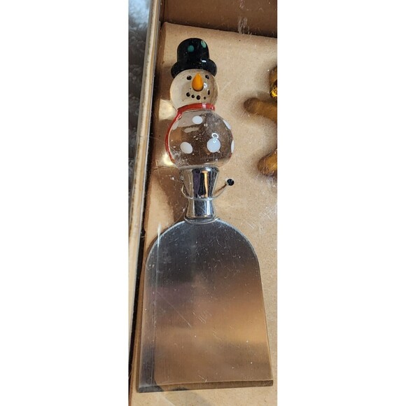 NEW Dennis East CHRISTMAS BlownGlassHandle CHEESE/HORS D'OUVRES 3pc Utensils NiB - Picture 3 of 9